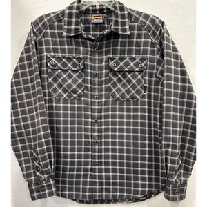 Merrell Shirt‎ Mens M Gray Plaid Polyester Flannel Opti-Wick Long Sleeve Outdoor